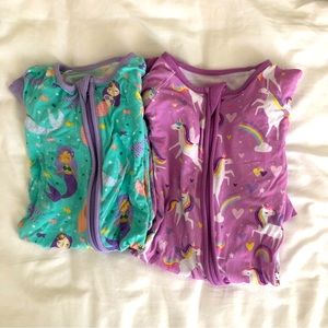 Little Sleepies Bundle - Newborn Mermaids Sleeper + 0-3 mos Unicorn Sleeper